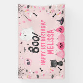 Pink Halloween Boo Ghost Happy Birthday Banner (Vertikal)