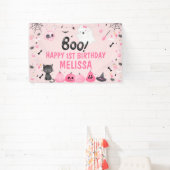 Pink Halloween Boo Ghost Happy Birthday Banner (InSitu)