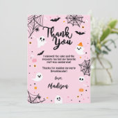 Pink Halloween Cute Ghost Dankeskarte (Stehend Vorderseite)