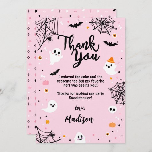 Pink Halloween Cute Ghost Dankeskarte (Vorne/Hinten)