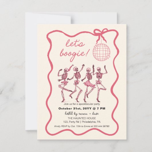 Pink Halloween Dancing Party | Skelette Ankündigung (Vorderseite)