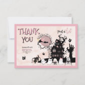 Pink Halloween Danke Card - Pumpkin & Ghosts (Vorderseite)