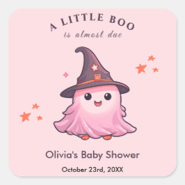 Pink Halloween eine kleine Boo Baby-Dusche Quadratischer Aufkleber
