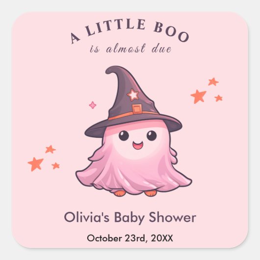 Pink Halloween eine kleine Boo Baby-Dusche Quadratischer Aufkleber (Vorderseite)