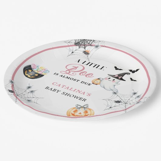 Pink Halloween Ghost Baby Dusche Pappteller (Schrägansicht)