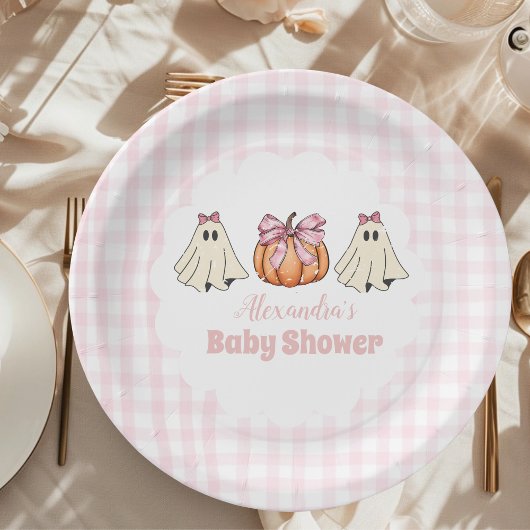 Pink Halloween Ghost Bow Girl Babydusche Pappteller