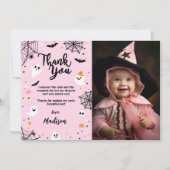 Pink Halloween Ghost Dankeschön Karte mit Foto (Vorderseite)