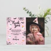 Pink Halloween Ghost Dankeschön Karte mit Foto (Stehend Vorderseite)