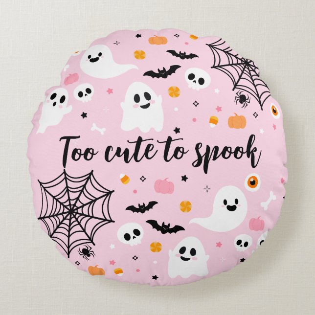Pink Halloween Ghost Decorations Rundes Kissen (Vorderseite)