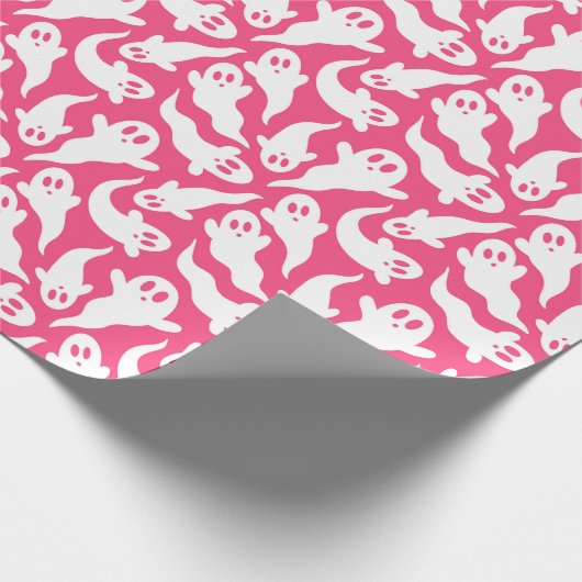 Pink Halloween Ghost Pattern Geschenkpapier (Ecke)
