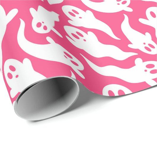 Pink Halloween Ghost Pattern Geschenkpapier (Rolleneckpunkt)