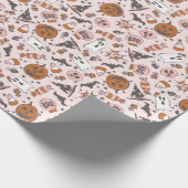 Pink Halloween Ghosts Pumpkins Muster Geschenkpapier (Ecke)