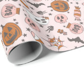 Pink Halloween Ghosts Pumpkins Muster Geschenkpapier (Rolleneckpunkt)