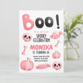 Pink Halloween Girl Spooky Geburtstagsparty Einladung (Stehend Vorderseite)