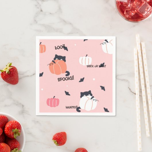 PINK Halloween KATZEN KÜRBISSE Serviette (Beispiel)