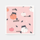 PINK Halloween KATZEN KÜRBISSE Serviette (Vorderseite)