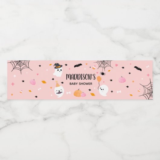 Pink Halloween Little Boo Baby Dusche Wasserflaschenetikett (Einzelnes Label)