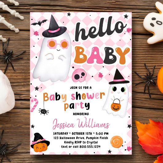 Pink Halloween Niedlich Ghost Baby Dusche Einladung
