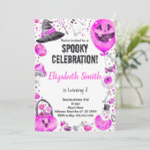 Pink Halloween Party Einladung für Mädchen (Stehend Vorderseite)