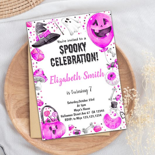 Pink Halloween Party Einladung für Mädchen