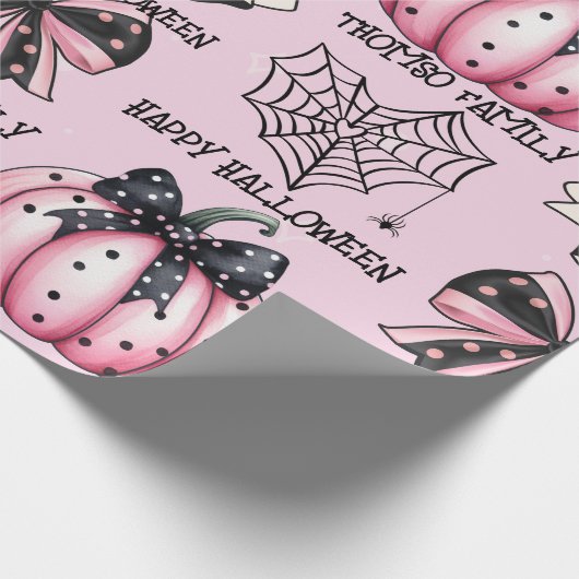 Pink Halloween Pattern Coquette Pumpkin Custom Geschenkpapier (Ecke)
