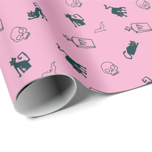 Pink Halloween Pattern Geschenkwrap 💀 Geschenkpapier (Rolleneckpunkt)