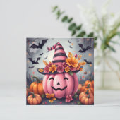 Pink Halloween Pumpkin & Coloring Page Personalize Karte (Stehend Vorderseite)