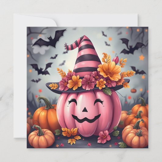 Pink Halloween Pumpkin & Coloring Page Personalize Karte (Vorderseite)