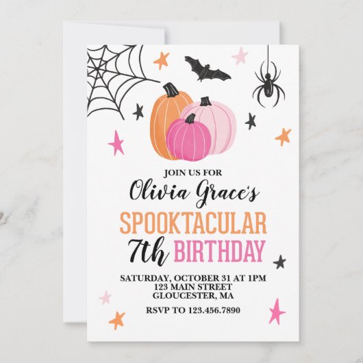 Pink Halloween Spooktacular Girl Geburtstag Einladung (Vorderseite)