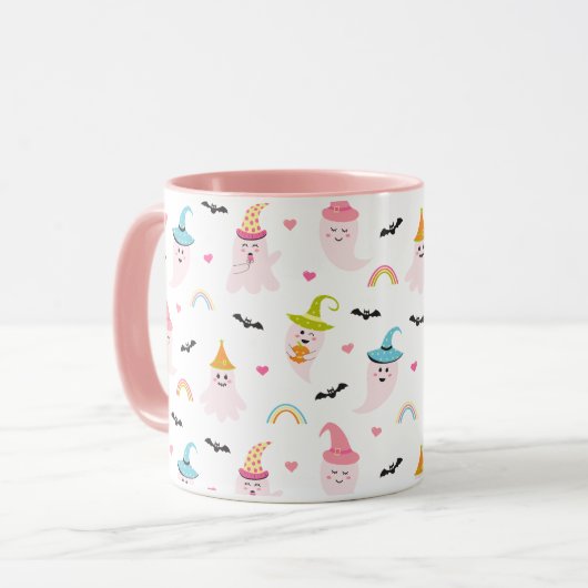 Pink Halloween Spooky Niedlich Ghost Coffee Tasse (Vorderseite Links)