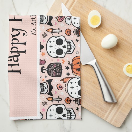 Pink Halloween Trick oder Behandeln von benutzerde Geschirrtuch (Viertel Falte)