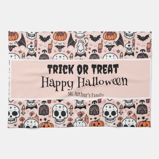 Pink Halloween Trick oder Behandeln von benutzerde Geschirrtuch (Horizontal)