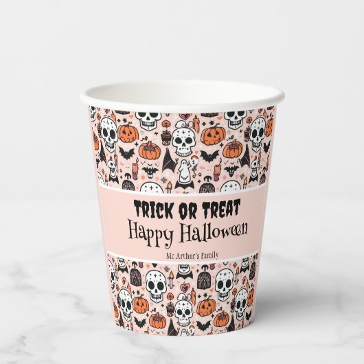 Pink Halloween Trick oder Behandeln von benutzerde Pappbecher (Rückseite)