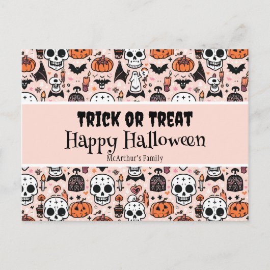 Pink Halloween Trick oder Behandeln von benutzerde Postkarte (Vorderseite)