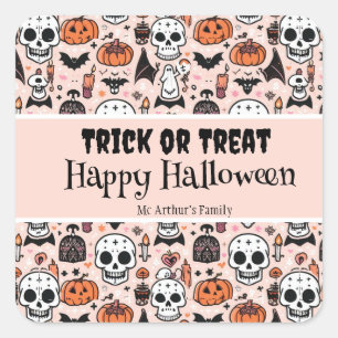 Pink Halloween Trick oder Behandeln von benutzerde Quadratischer Aufkleber