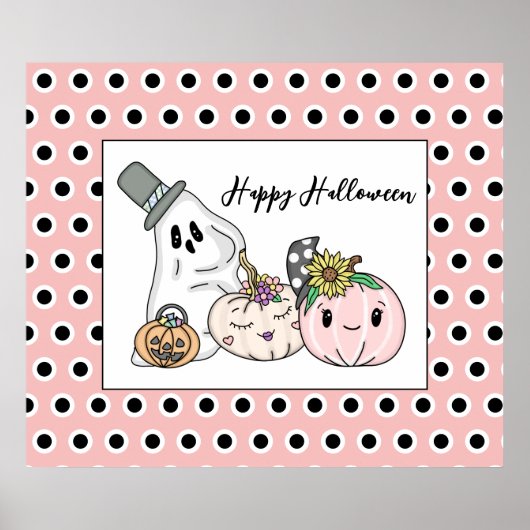 Pink Halloween Whimsical Pumpkins und Boo Poster (Vorne)