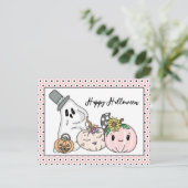Pink Halloween Whimsical Pumpkins und Boo Postkarte (Stehend Vorderseite)