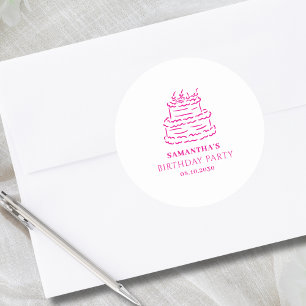 Pink Hand Draodle Doodle Kuchen Geburtstag Runder Aufkleber