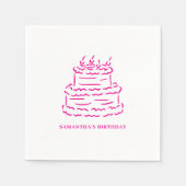 Pink Hand Draodle Doodle Kuchen Geburtstag Serviette (Vorderseite)