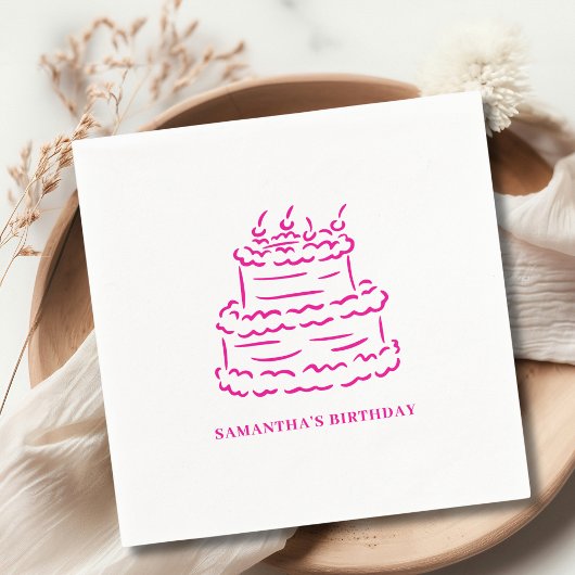 Pink Hand Draodle Doodle Kuchen Geburtstag Serviette