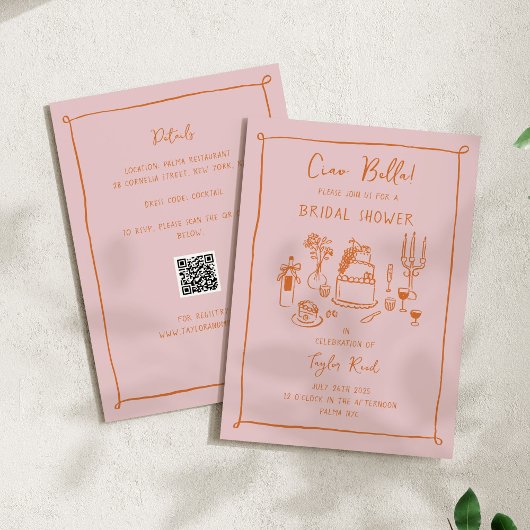 Pink Hand Draodle Food Brautparty Einladung