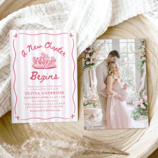 Pink Hand Drawn A New Chapter Begins Baby Shower Einladung