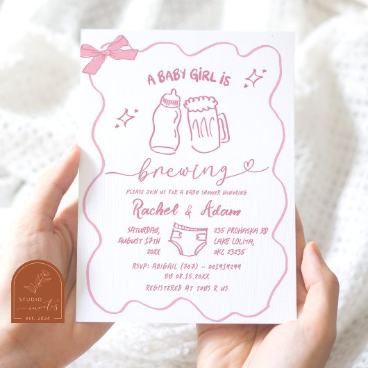 Pink Hand Drawn Baby Braut Babydusche Einladung
