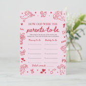 Pink Hand Drawn Baby Shower How Old Were They Einladung (Stehend Vorderseite)