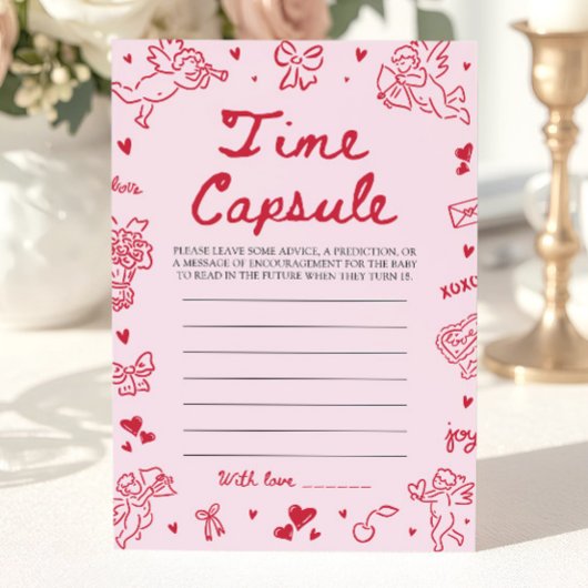 Pink Hand Drawn Baby Shower Time Capsule Game Einladung