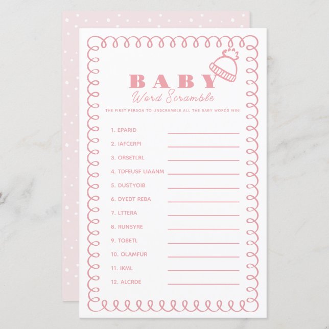 Pink Hand-Drawn Beanie Girl Baby Word Scramble (Vorne/Hinten)