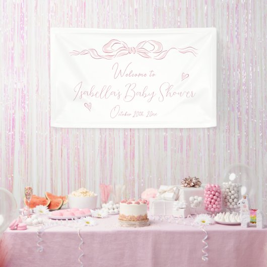 Pink Hand Drawn Bow Baby Dusche Empfang Banner (Party)
