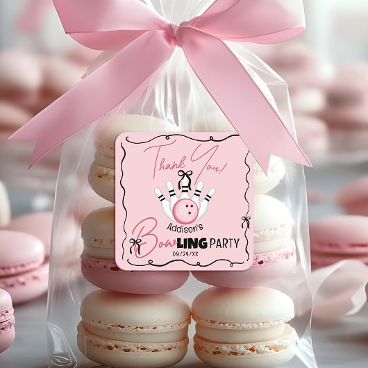 Pink Hand Drawn BOWling Bows Birthday Party Favor Quadratischer Aufkleber