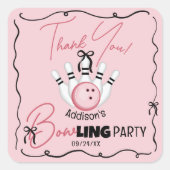 Pink Hand Drawn BOWling Bows Birthday Party Favor Quadratischer Aufkleber (Vorderseite)