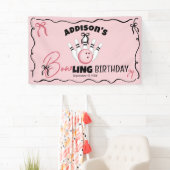 Pink Hand Drawn BOWling Bows Girl Birthday Party Banner (Insitu)